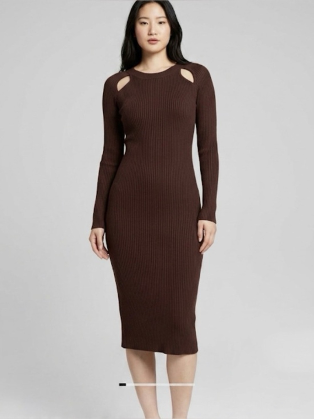 And Now This Brown Ribbed Shoulder Cutout Bodycon Midi Knit Dress Size Medium